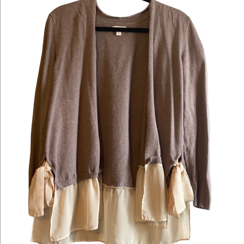Lauren Conrad neutral cardigan with sheer cream accent and ties size large
